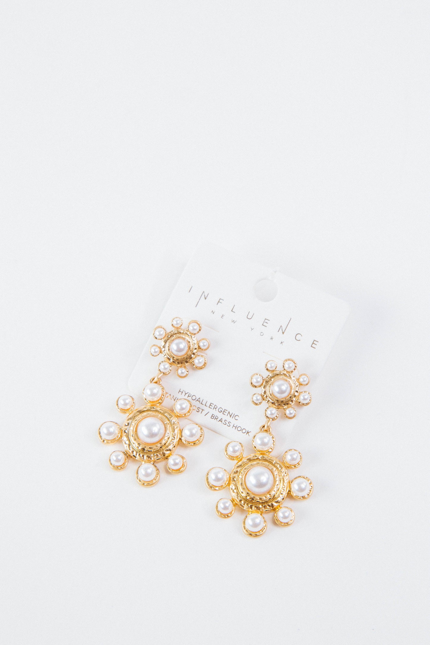  Kaia Double Flower Earring, Gold/Cream