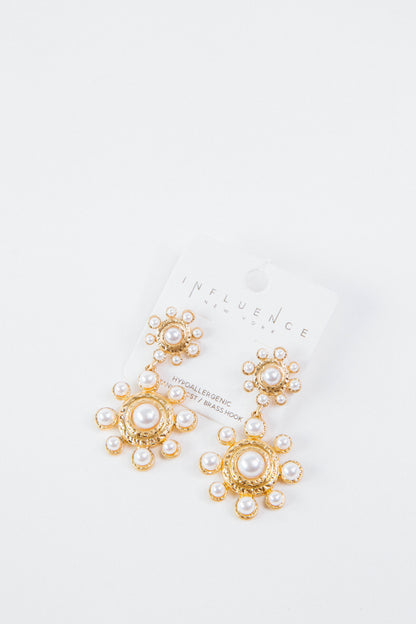  Kaia Double Flower Earring, Gold/Cream