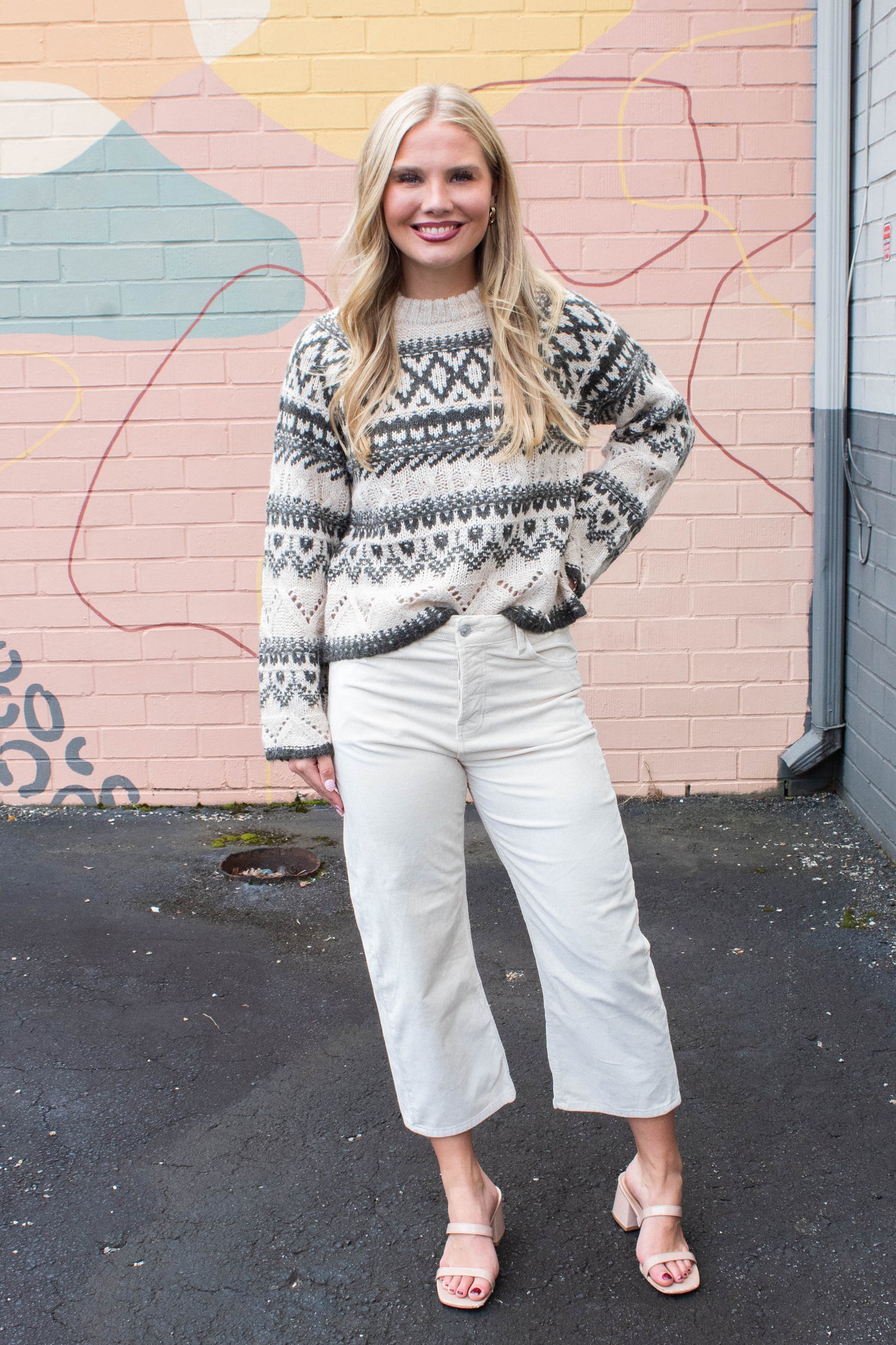  Fairisle Crew Neck Sweater, Light Oat Multi | Sanctuary