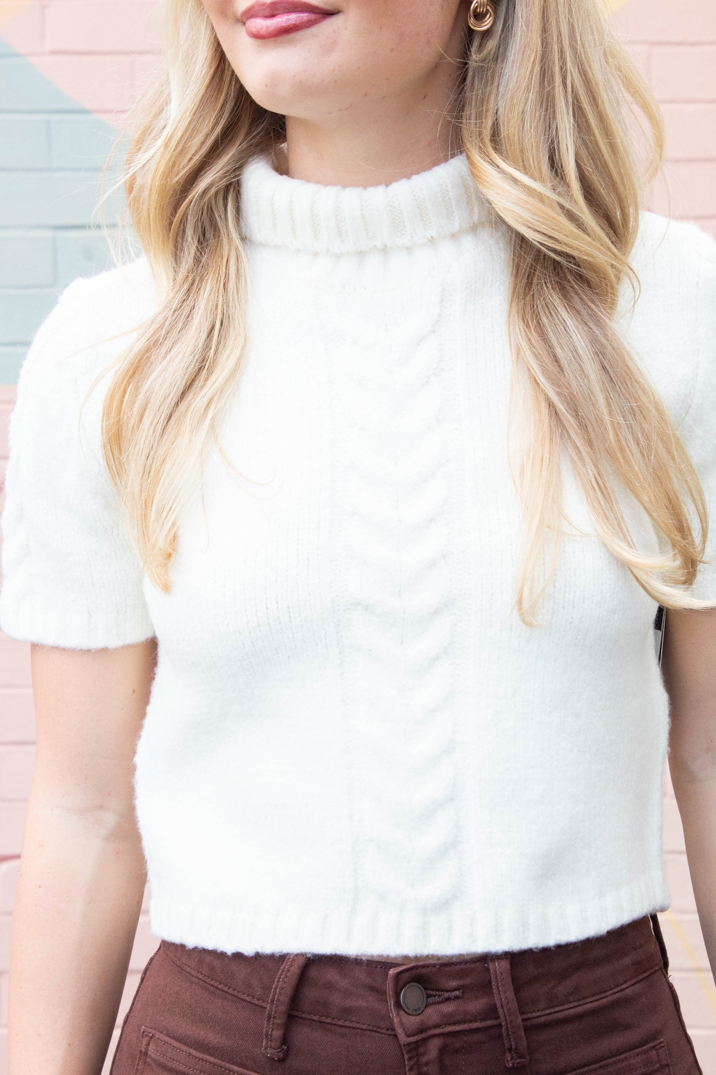  Sharee Mock Neck Pullover Sweater, Winter White | RD Style