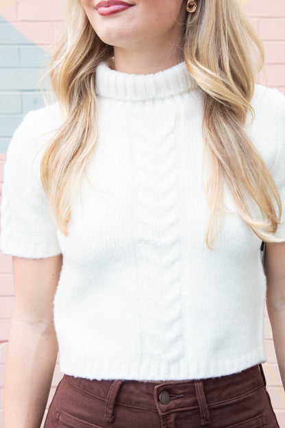  Sharee Mock Neck Pullover Sweater, Winter White | RD Style