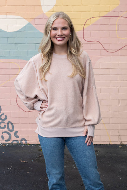  Millie Oversized Crewneck Sweatshirt, Dark Taupe