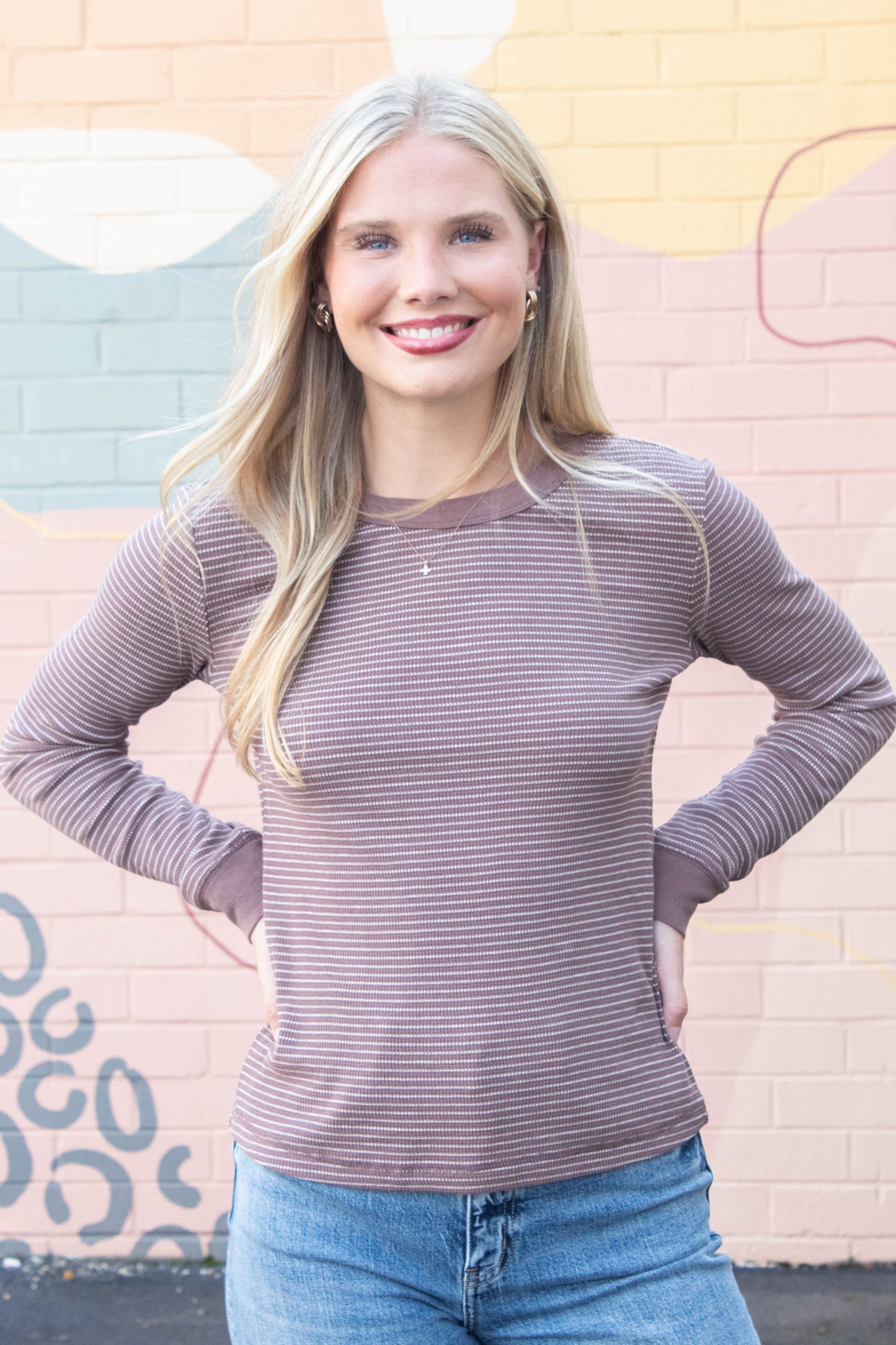 Be Cool Madelyn Stitched Thermal Top, Brown