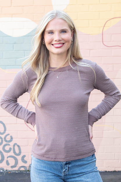 Be Cool Madelyn Stitched Thermal Top, Brown