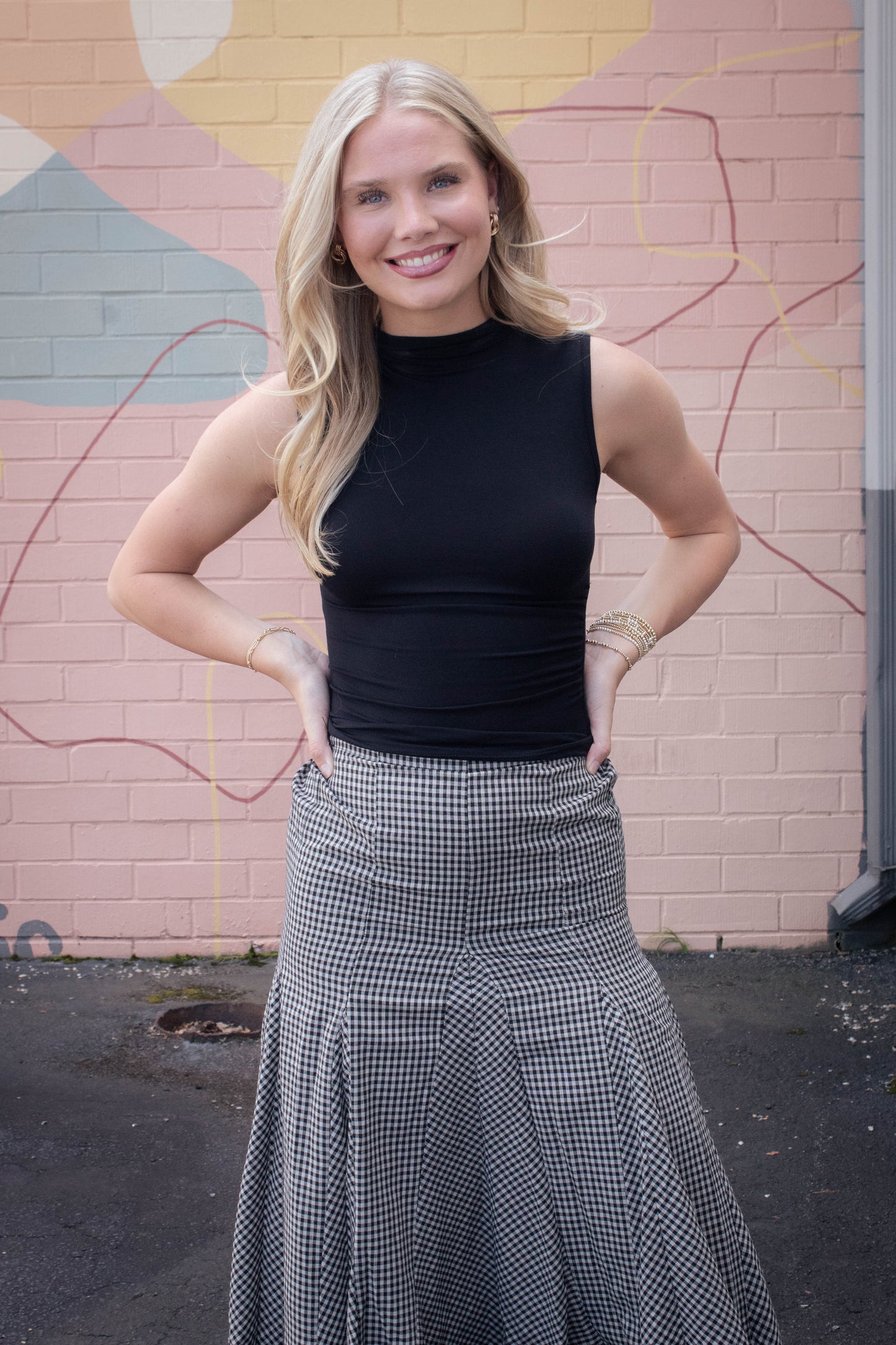  Minerva Checkered Maxi Skirt, Black Taupe