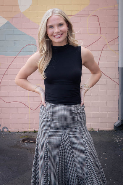  Minerva Checkered Maxi Skirt, Black Taupe