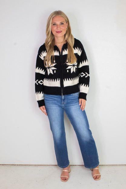  Audovera Shawl Neck Cardigan, Black Cream | RD Style