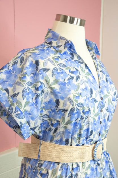  Margot Floral Tiered Belted Dress, Blue | Plus Size