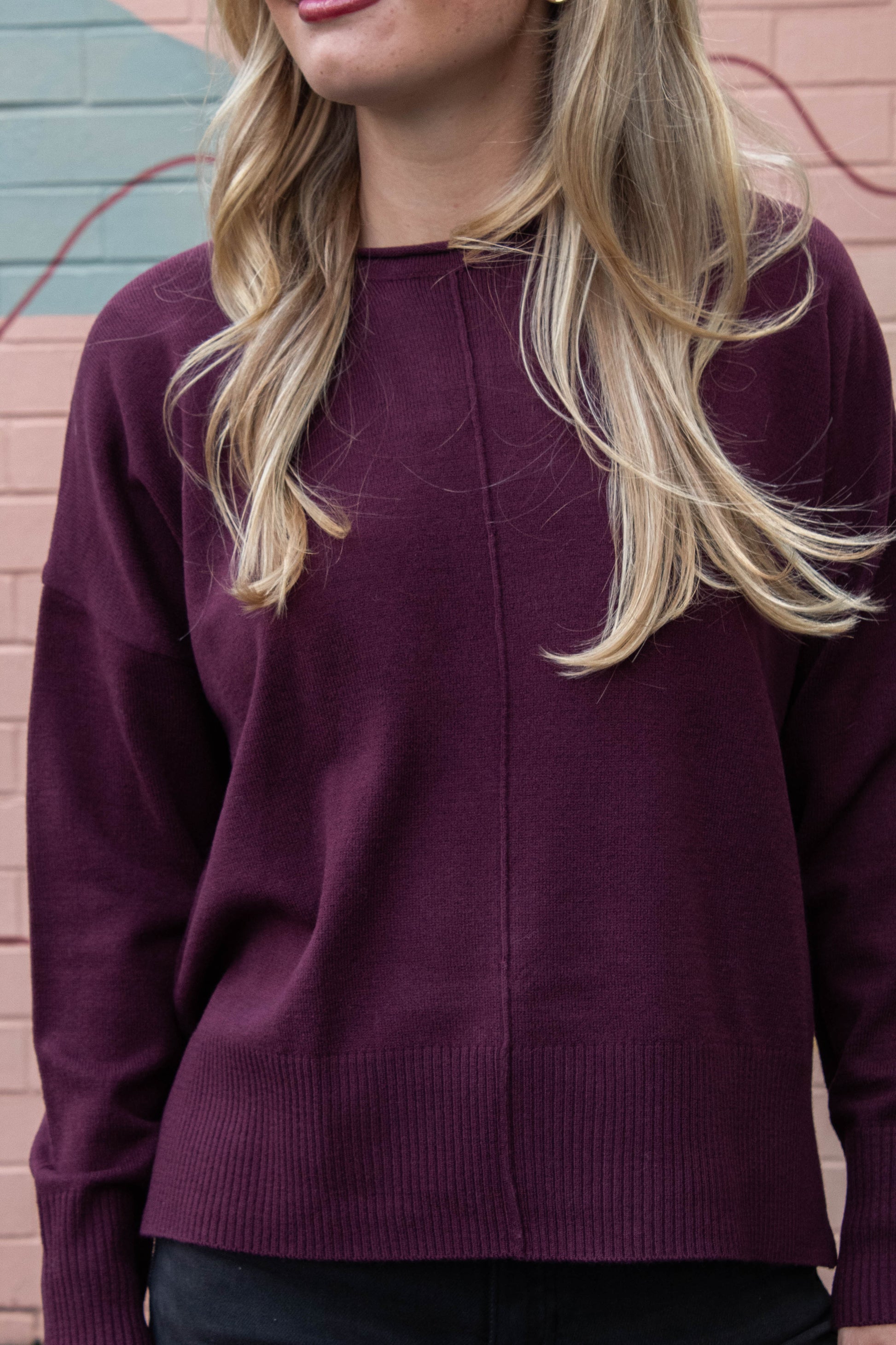  Kenzie Roll Neck Seam Front Sweater, Dark Cherry