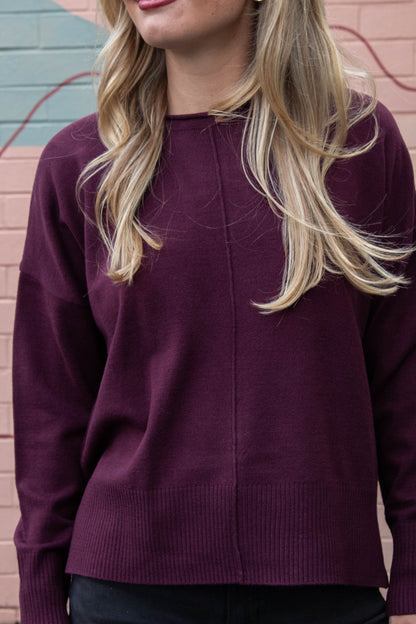  Kenzie Roll Neck Seam Front Sweater, Dark Cherry