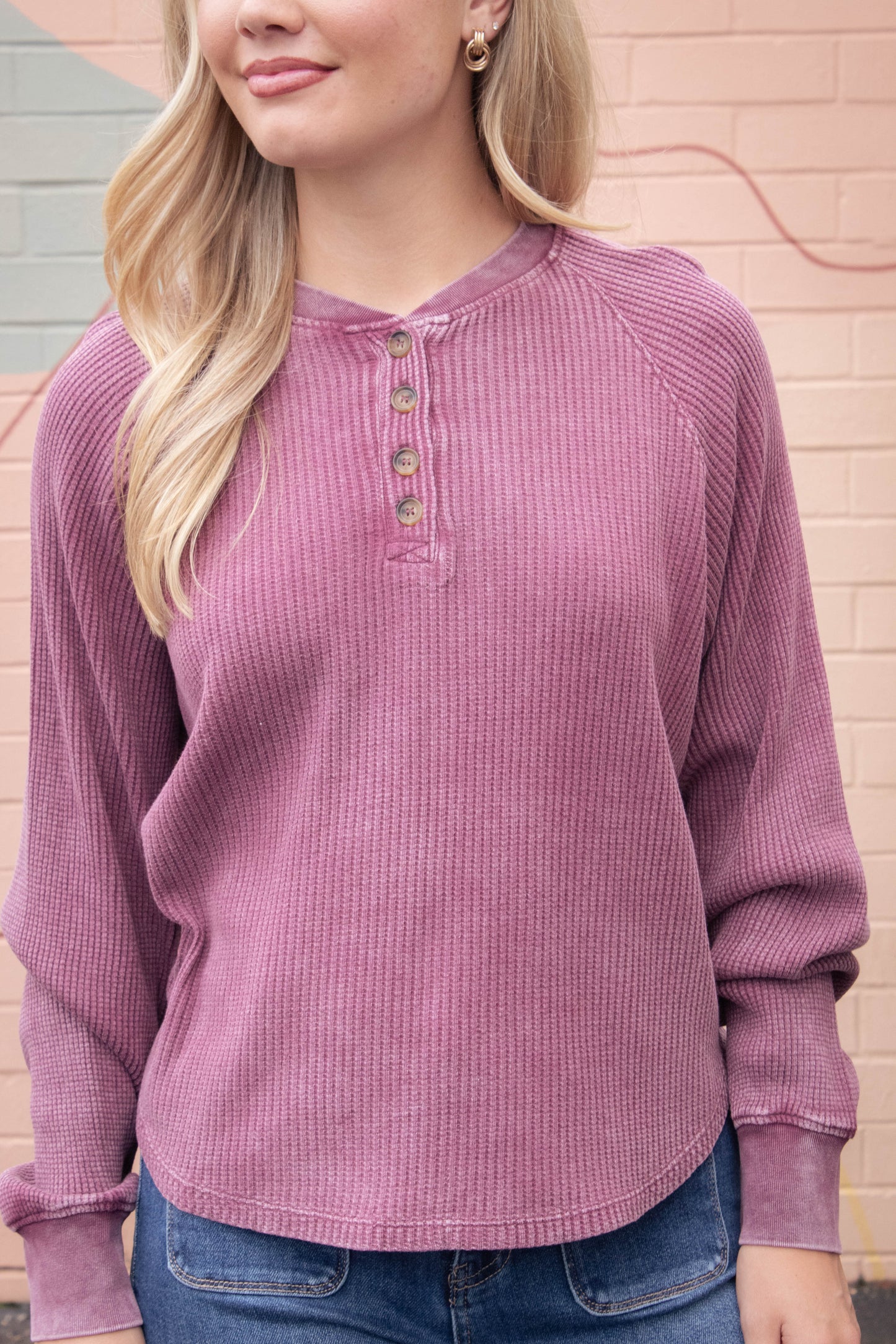  Jordan Knit Henley Top, Dark Cherry