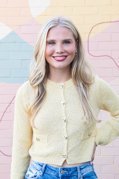  Priscilla Gold Button Cardigan, Yellow