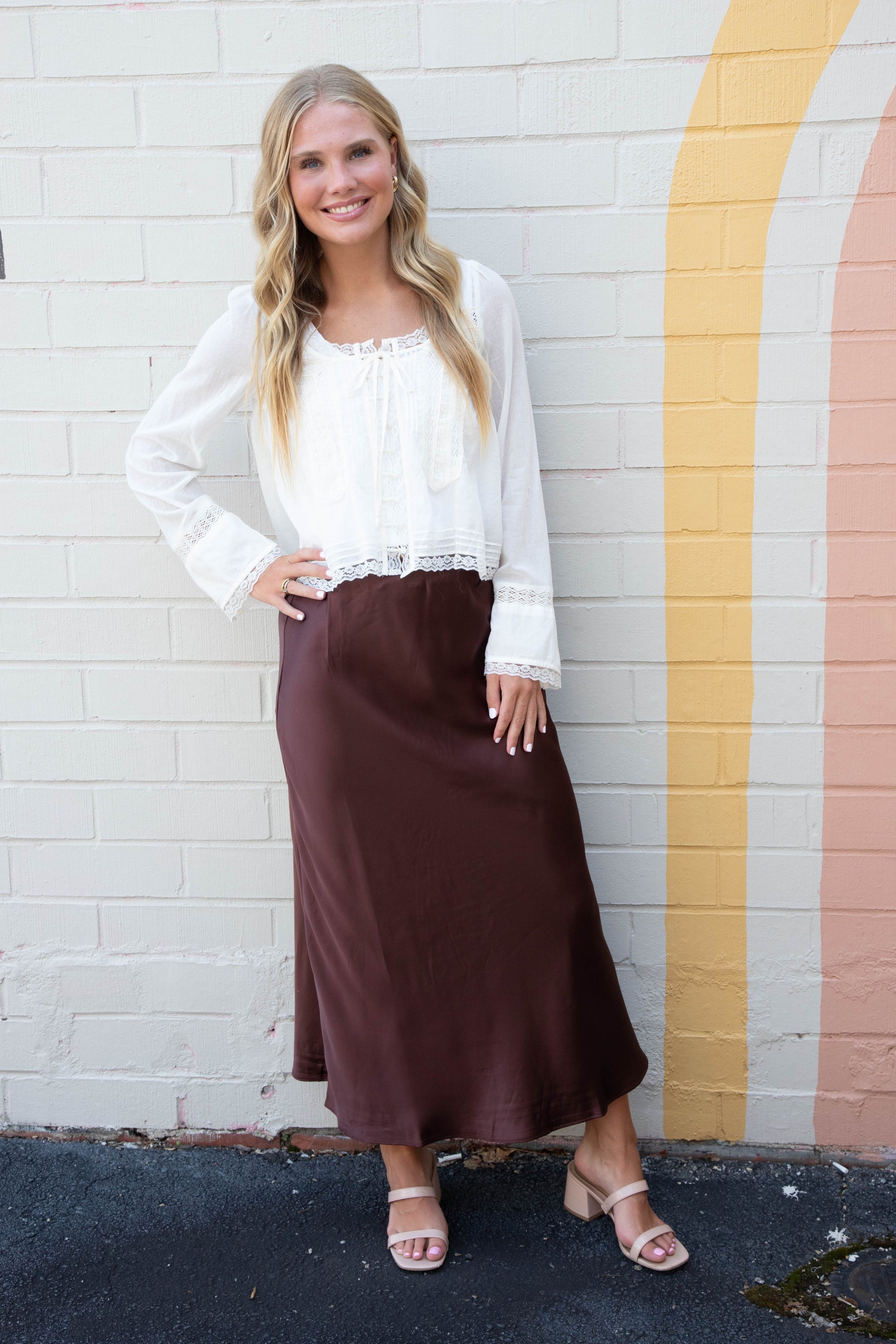  Brinley Satin Maxi Skirt, Chestnut