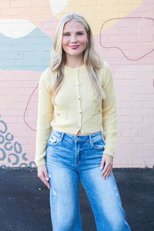  Priscilla Gold Button Cardigan, Yellow