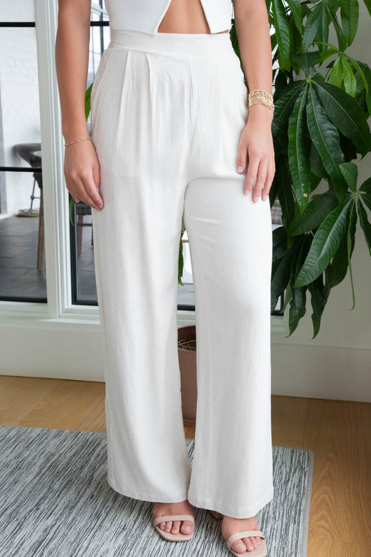  Ember High Waist Linen Blend Pants, Oatmeal