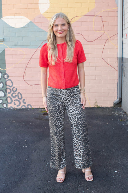  Hallie Leopard Patch Pocket Pants, Taupe