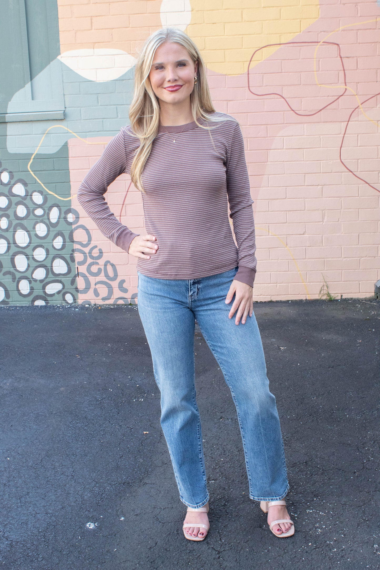 Be Cool Madelyn Stitched Thermal Top, Brown