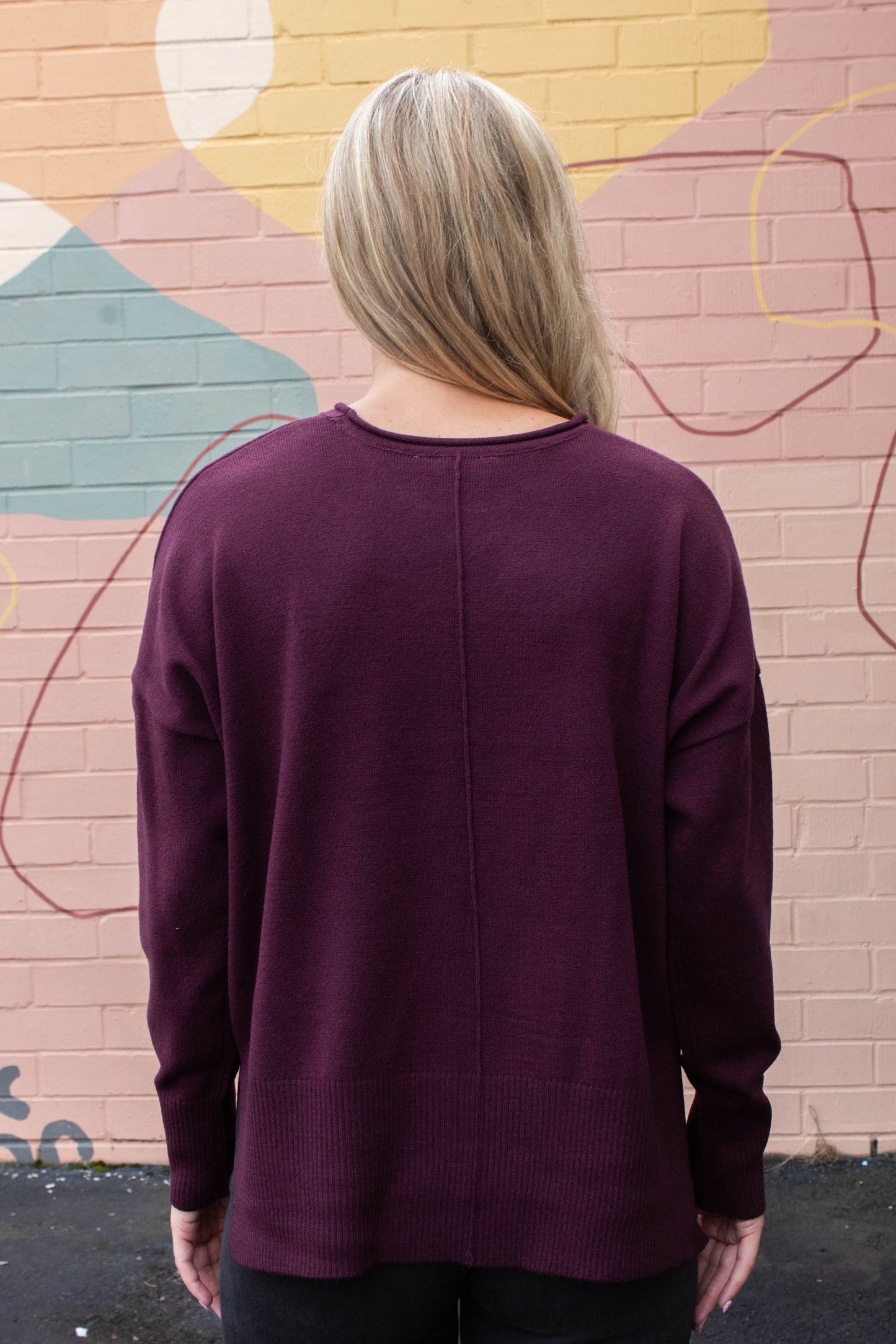  Kenzie Roll Neck Seam Front Sweater, Dark Cherry