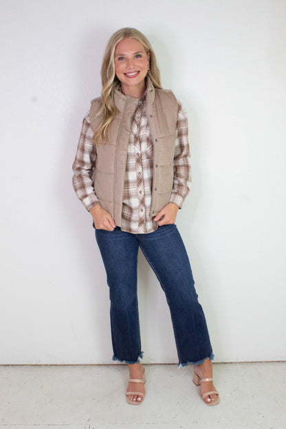 Be Cool Isabelle Suede Puffer Vest, Mocha