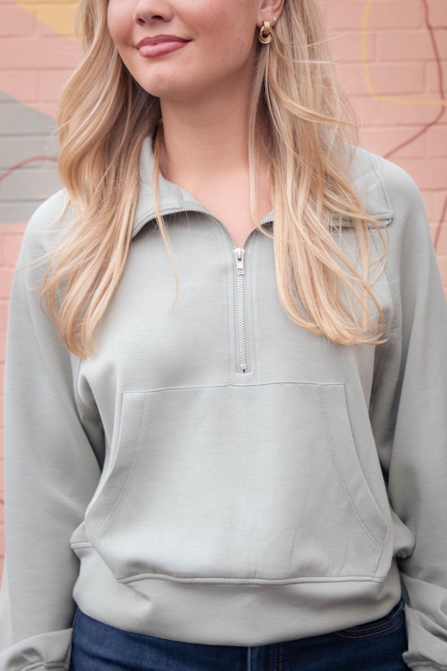  Jovie Half Zip Knit Sweatshirt, Sage Green