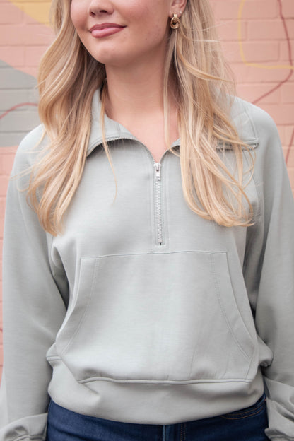  Jovie Half Zip Knit Sweatshirt, Sage Green