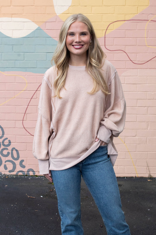  Millie Oversized Crewneck Sweatshirt, Dark Taupe