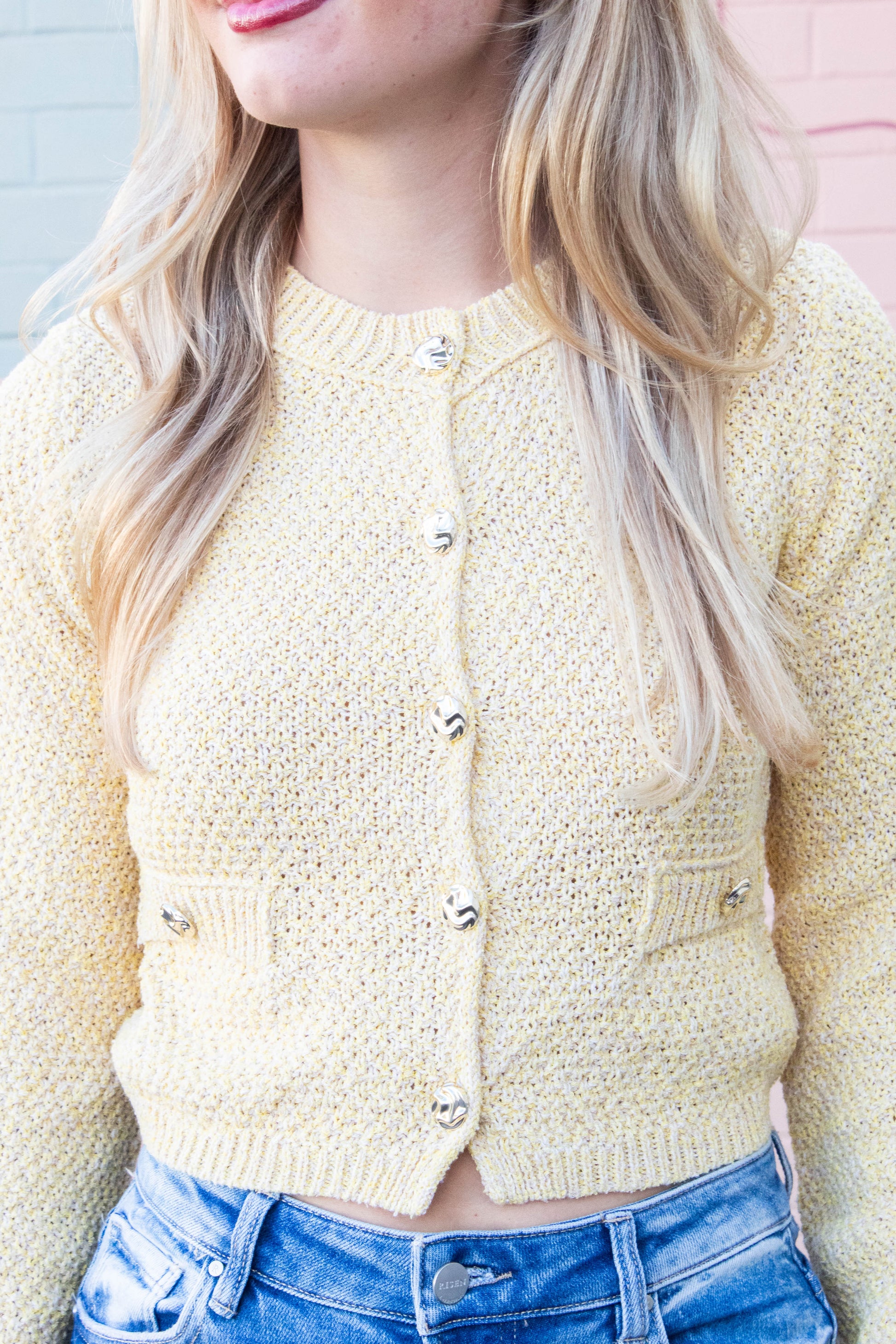  Priscilla Gold Button Cardigan, Yellow
