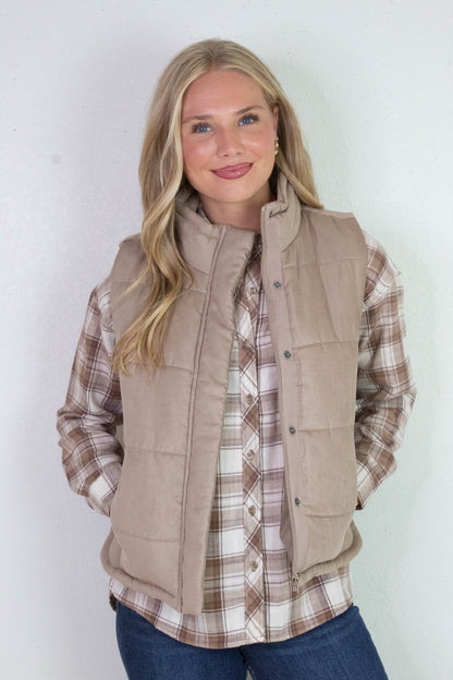 Be Cool Isabelle Suede Puffer Vest, Mocha