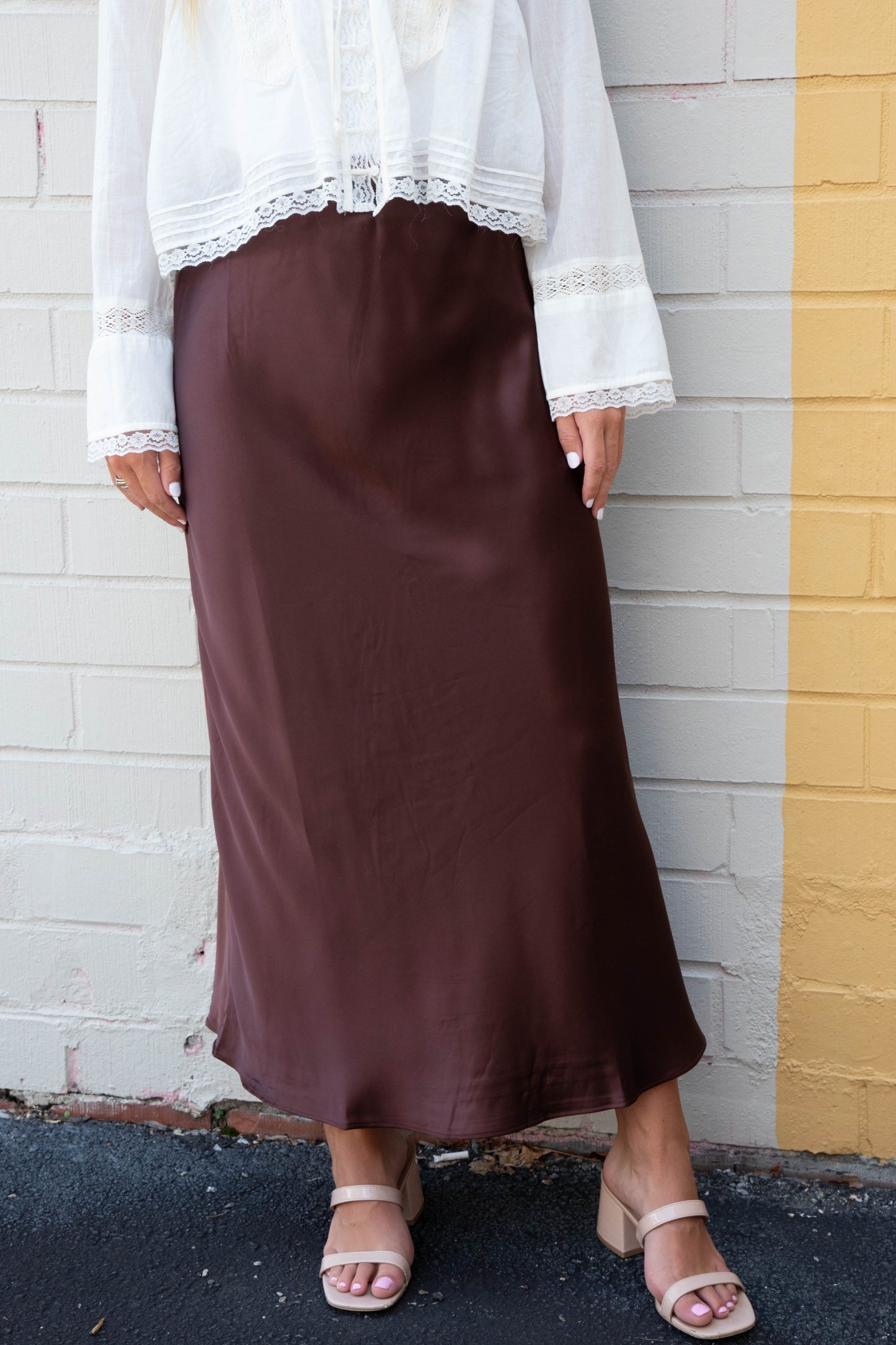  Brinley Satin Maxi Skirt, Chestnut
