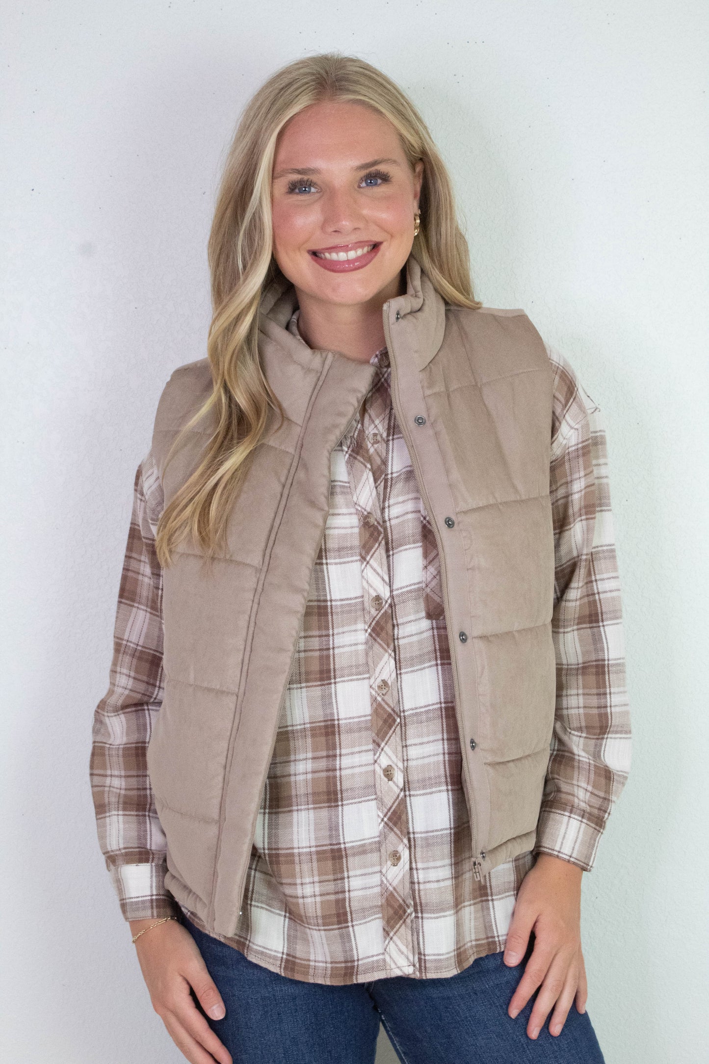 Be Cool Isabelle Suede Puffer Vest, Mocha