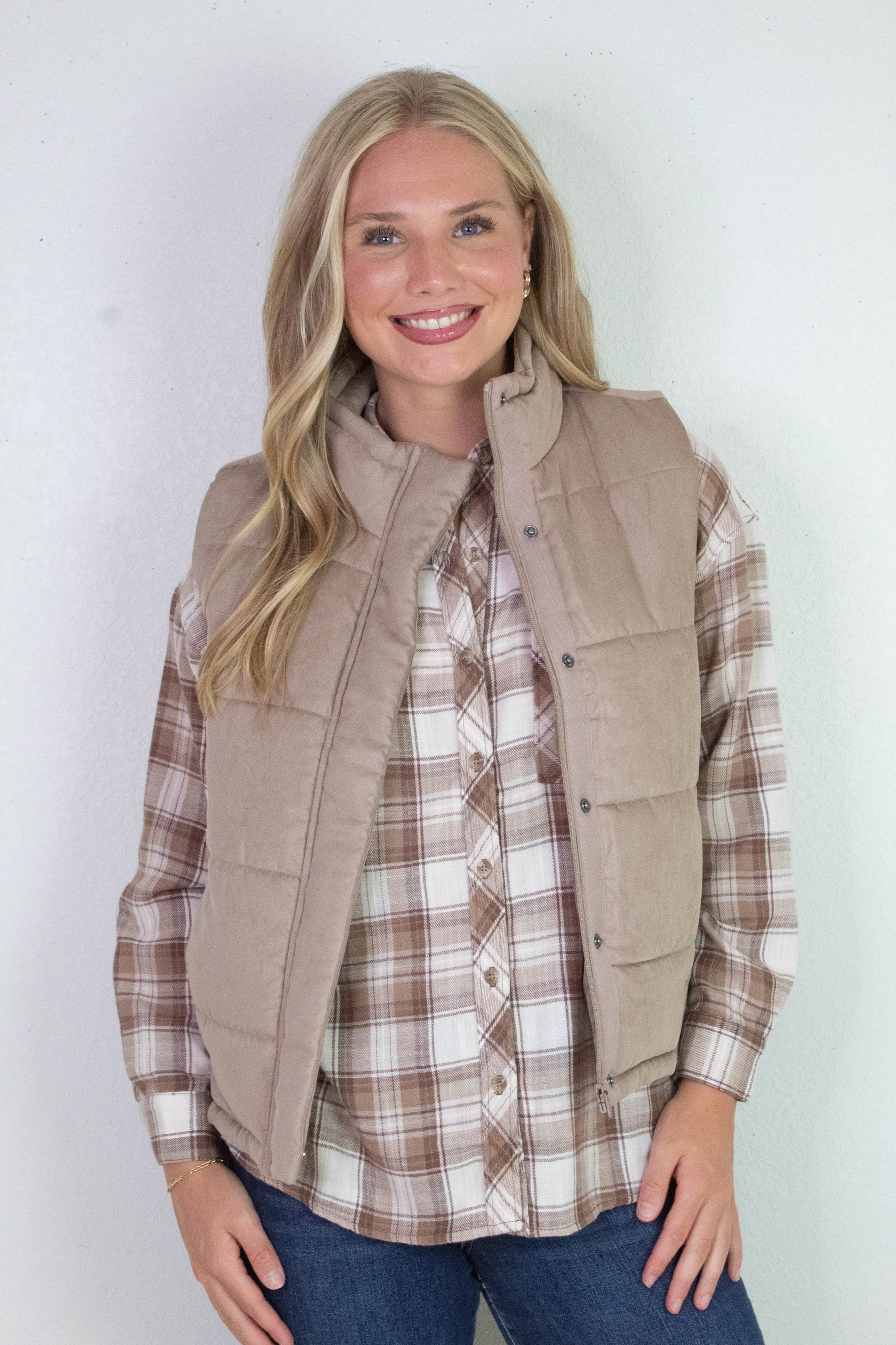 Be Cool Isabelle Suede Puffer Vest, Mocha