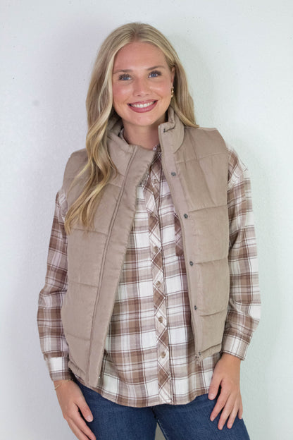 Be Cool Isabelle Suede Puffer Vest, Mocha