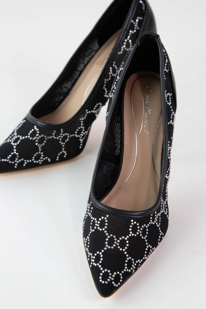  Flora Mesh Rhinestone Pump, Black