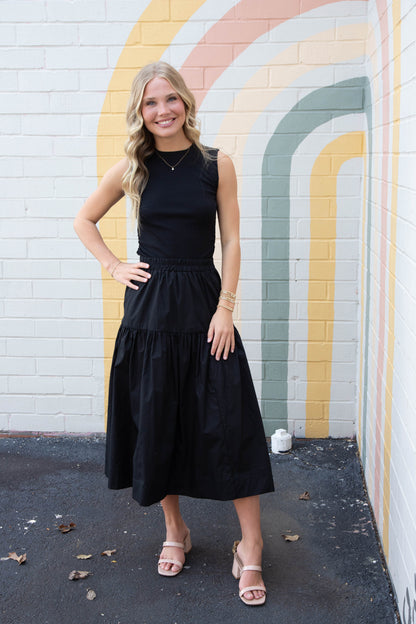  Maggie Poplin Prairie Skirt, Black | Sanctuary