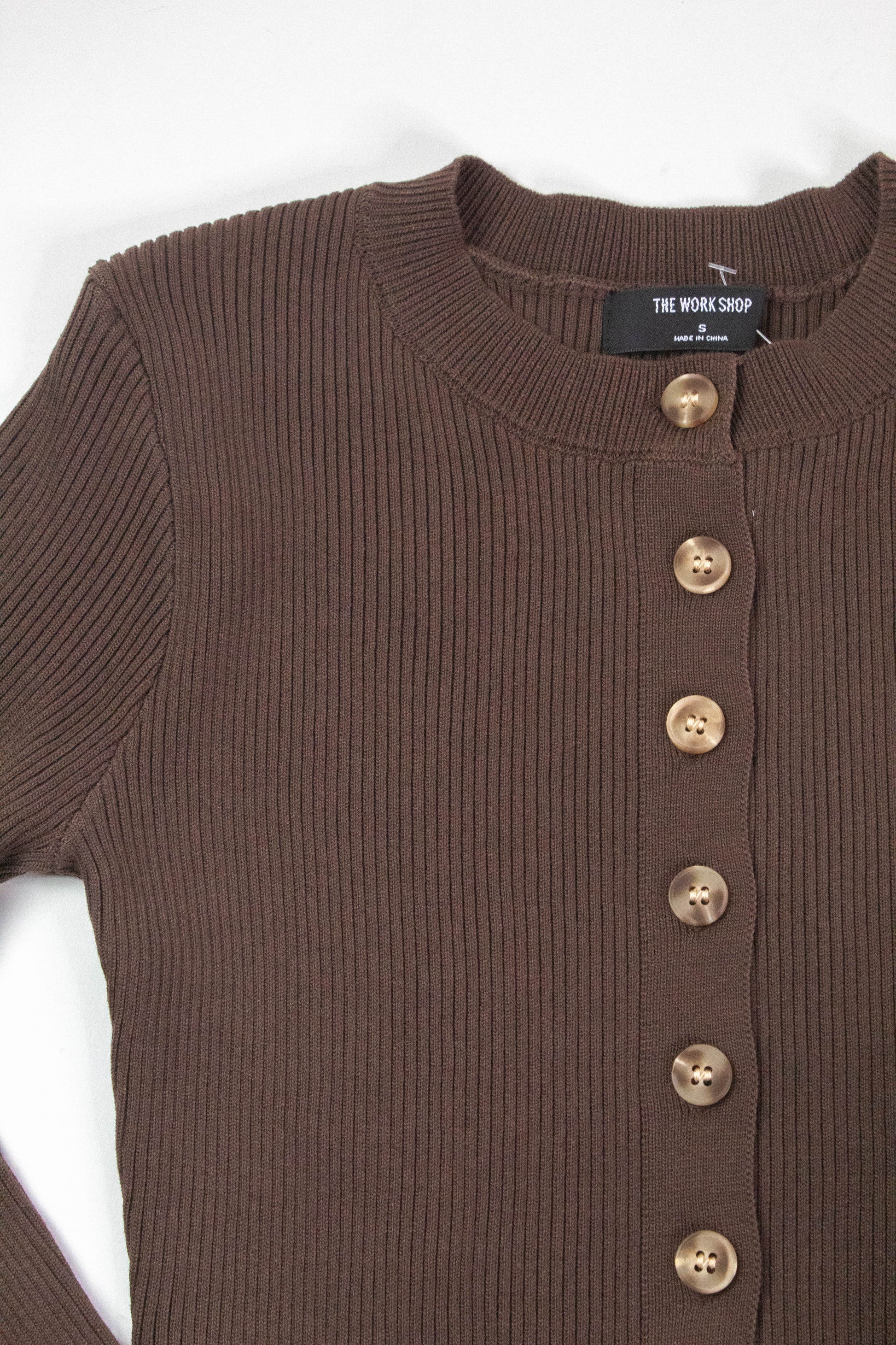  Josie Rib Knit Cropped Cardigan, Brown