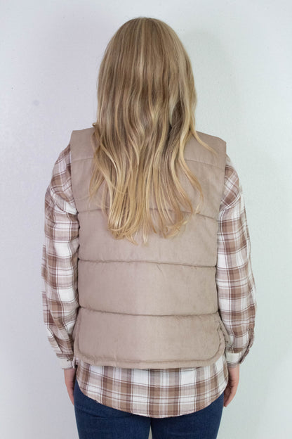 Be Cool Isabelle Suede Puffer Vest, Mocha