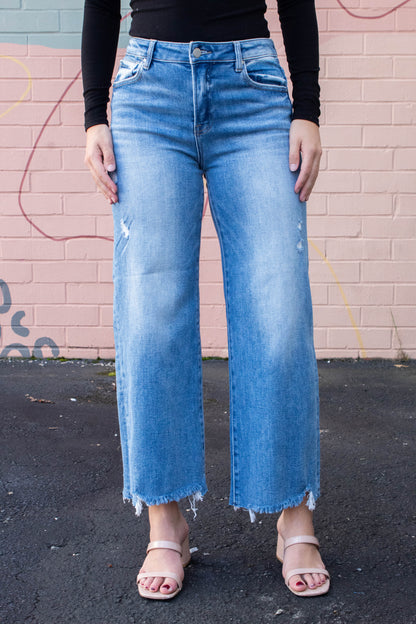  Charlotte High Rise Lightly Distressed Jeans, Medium