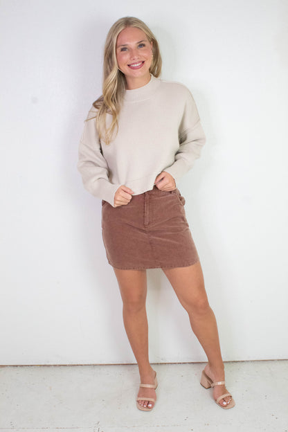  Aubrey Oversized Cropped Sweater, Sand Beige