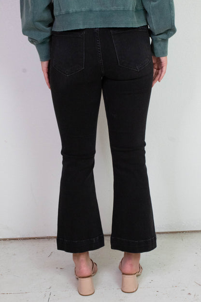 Amelia Patch Pocket Ankle Flare Jeans, Black
