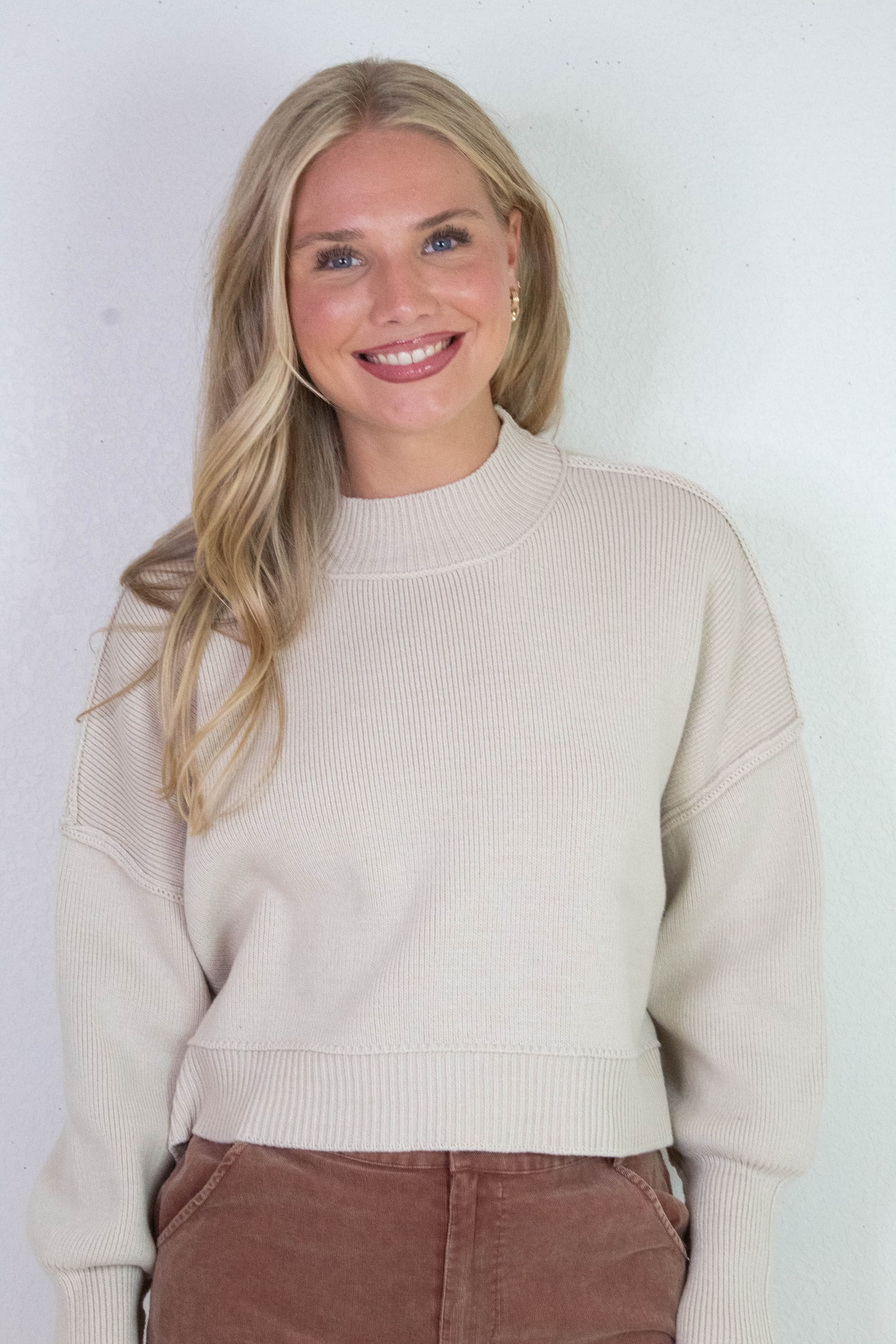  Aubrey Oversized Cropped Sweater, Sand Beige