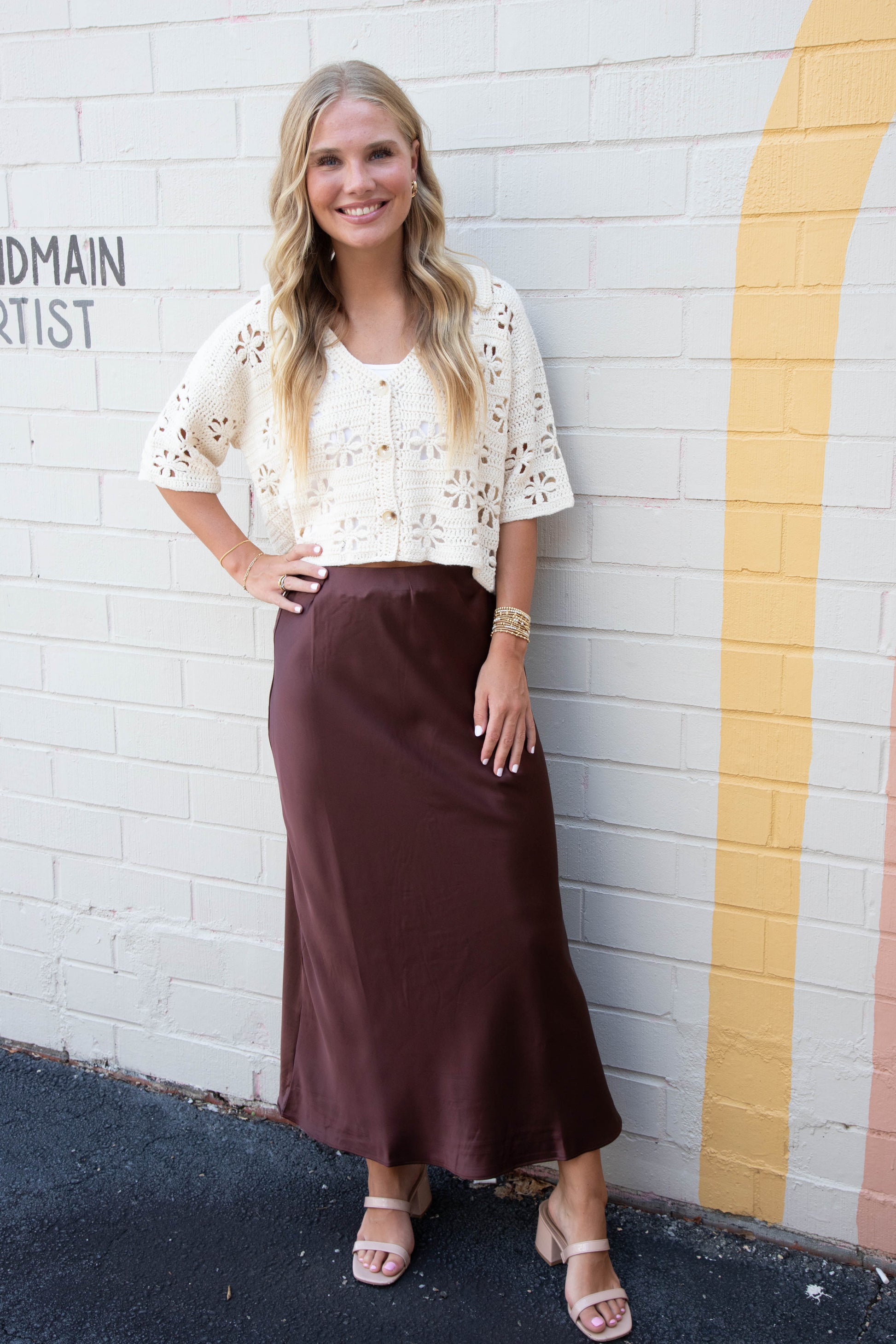  Brinley Satin Maxi Skirt, Chestnut