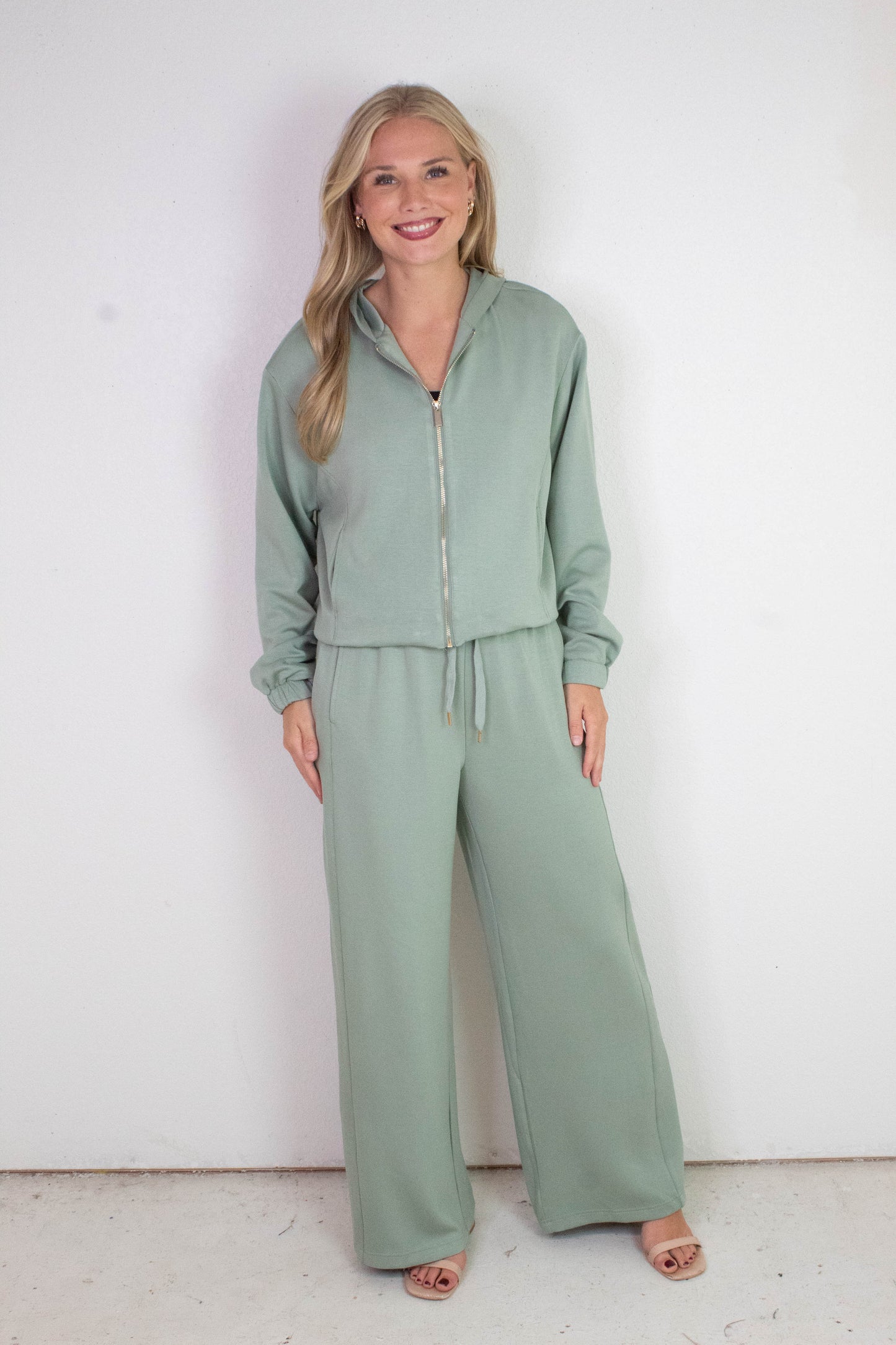 Nora Drawstring Hem Hoodie, Sage Green