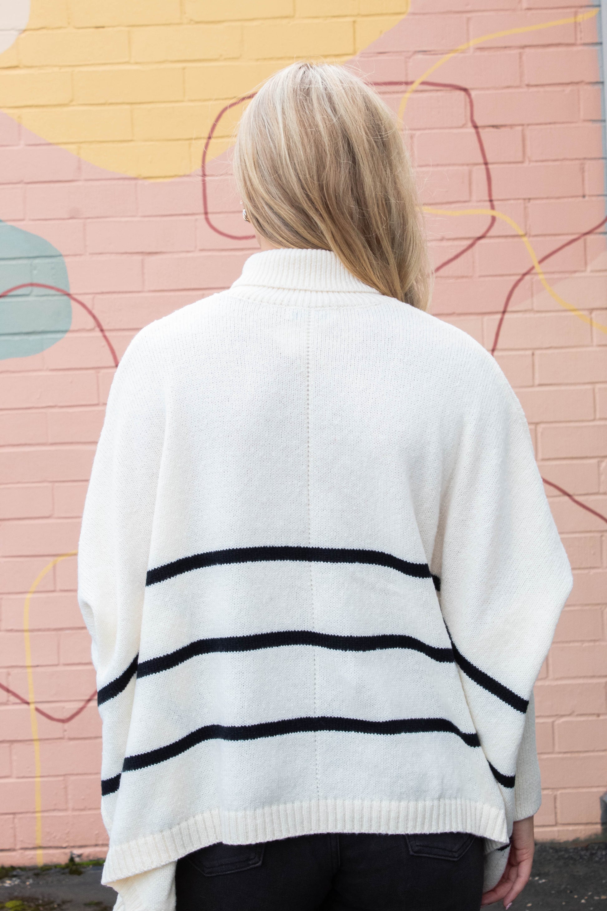  Myra Striped Turtleneck Sweater, Warm White