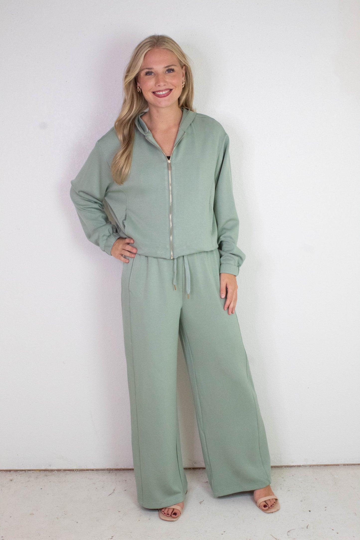 Nora Drawstring Hem Hoodie, Sage Green