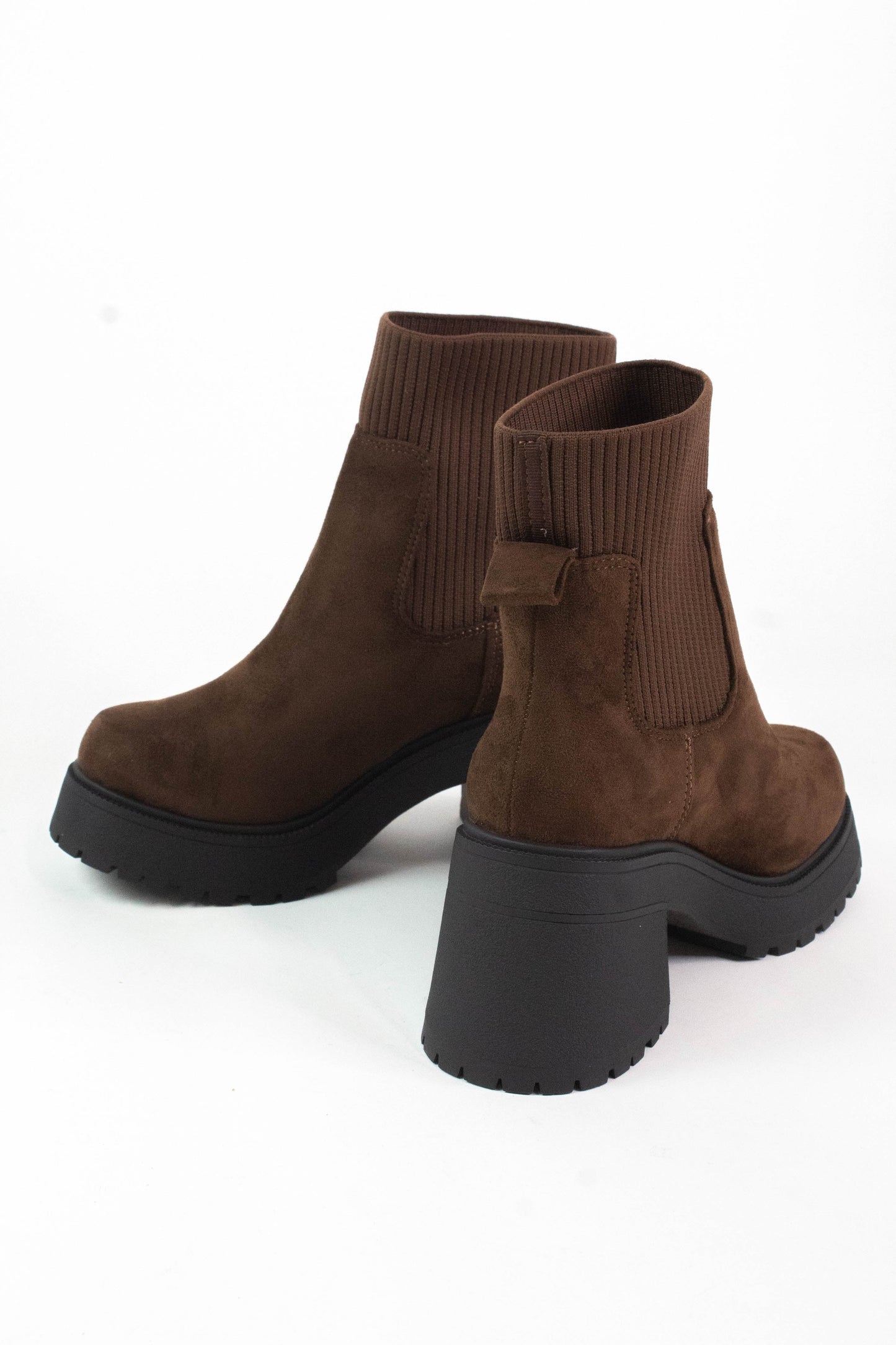  Super Knit Sock Chelsea Boots, Chocolate Faux Suede