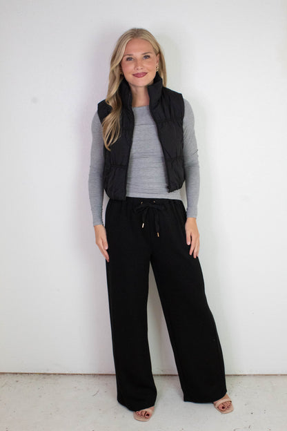  Martha Zip Up Cropped Puffer Vest, Black