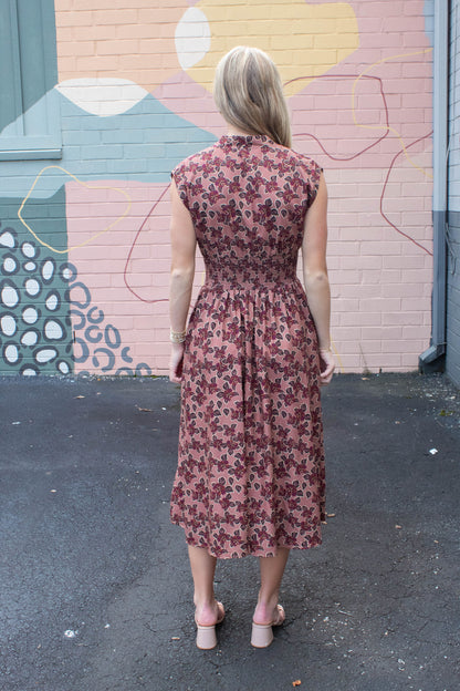  Molly Printed Front Zip Dress, Dusty Rose/Wine
