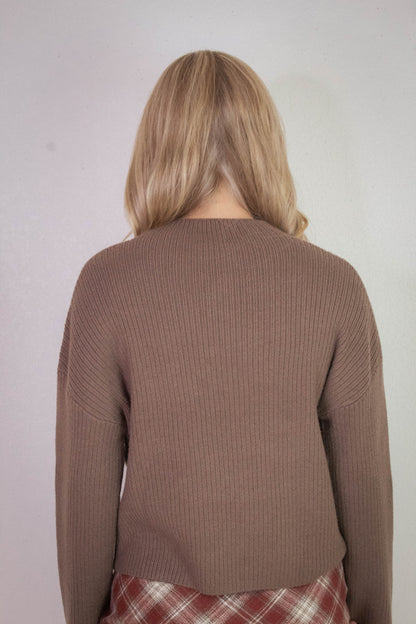  Cleo Mock Neck Chest Pocket Sweater, Mocha
