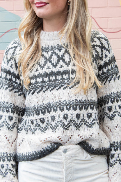  Fairisle Crew Neck Sweater, Light Oat Multi | Sanctuary