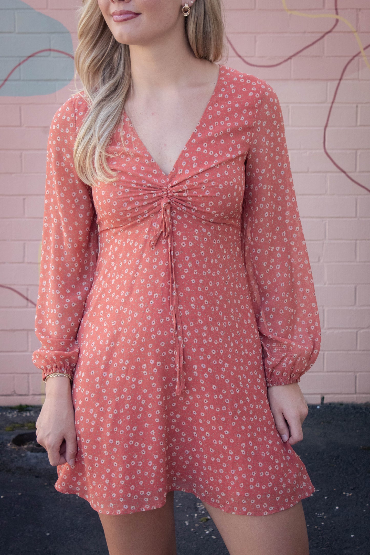  Suri Ditsy Floral Mini Dress, Orange Floral